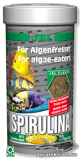 JBL Spirulina - корм в виде хлопьев со спирулиной (40%), 100 мл JBL Spirulina - (40%), 250 ml